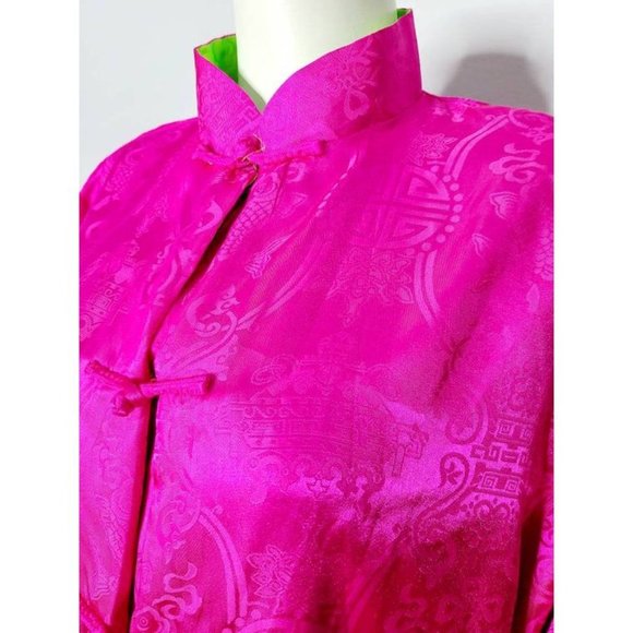Vintage Asian Jacket, 90s Reversible Jacket, Pink and Green, Size XL - Picture 3 of 10